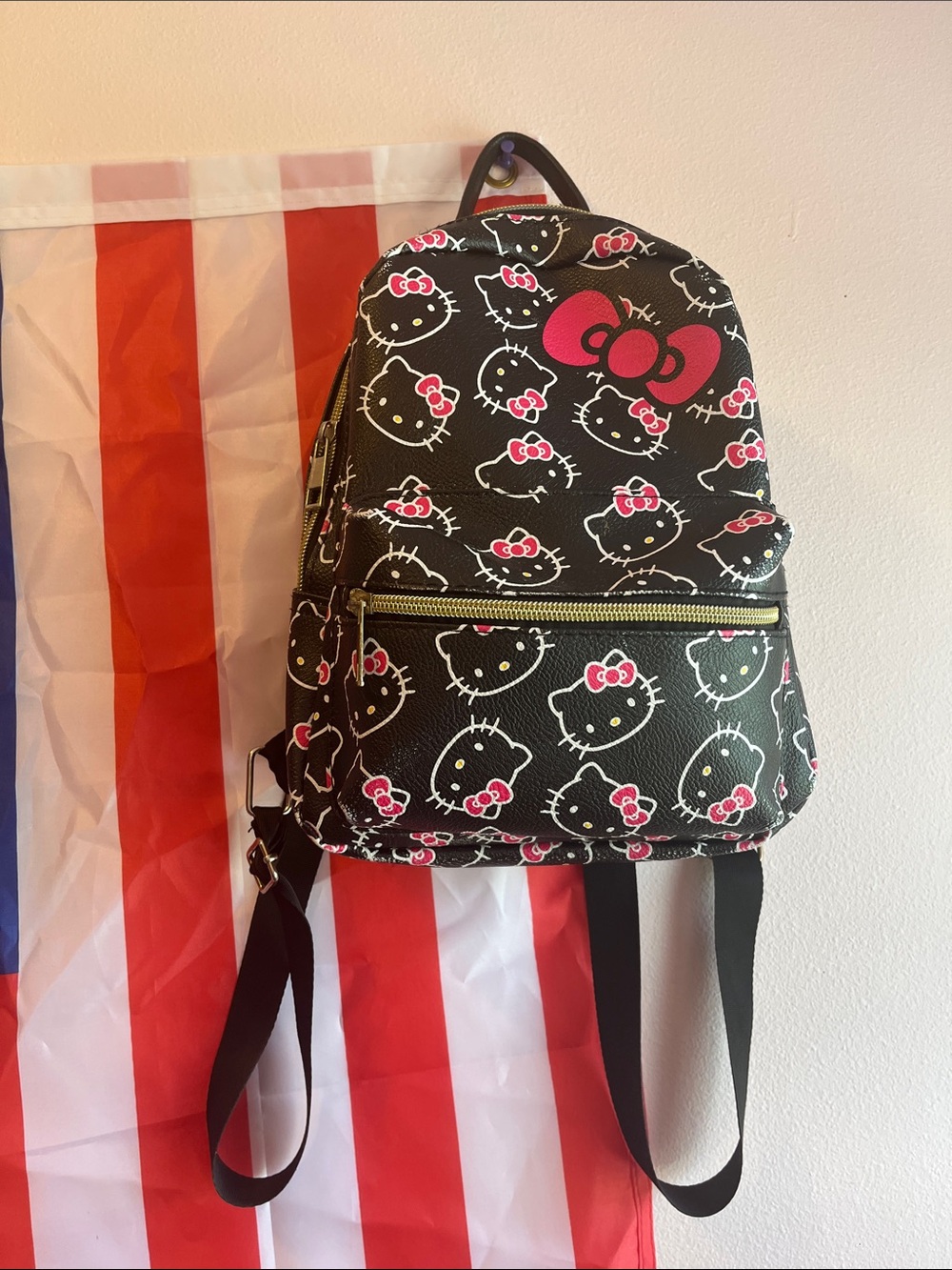 Hello Kitty Black Backpack with Pink Bow Pattern